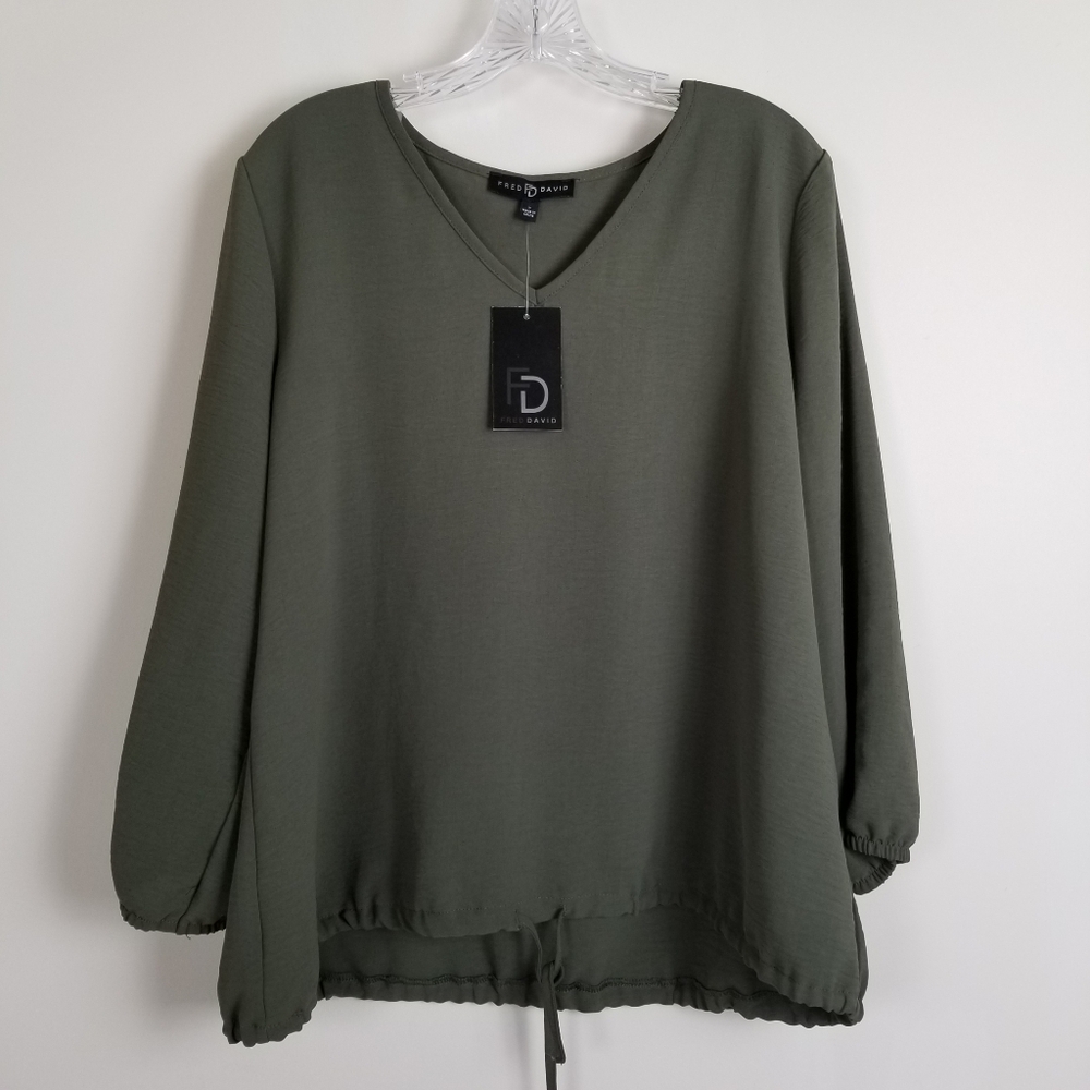 Fred David 3/4 Sleeve V-Neck Top Large NWT